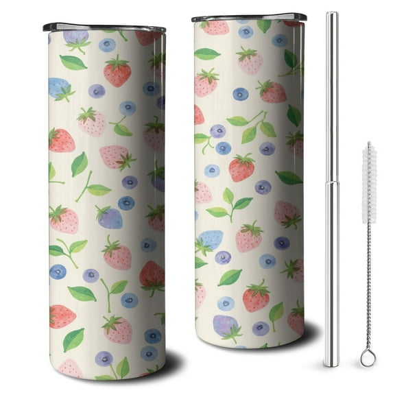 20 OZ Tumbler Strawberry Double Wall Travel Mug with Lid and Straw,Stainless Steel Vacuum Insulated Cafe Tumblers Gifts for Drinking Coffee Cafe