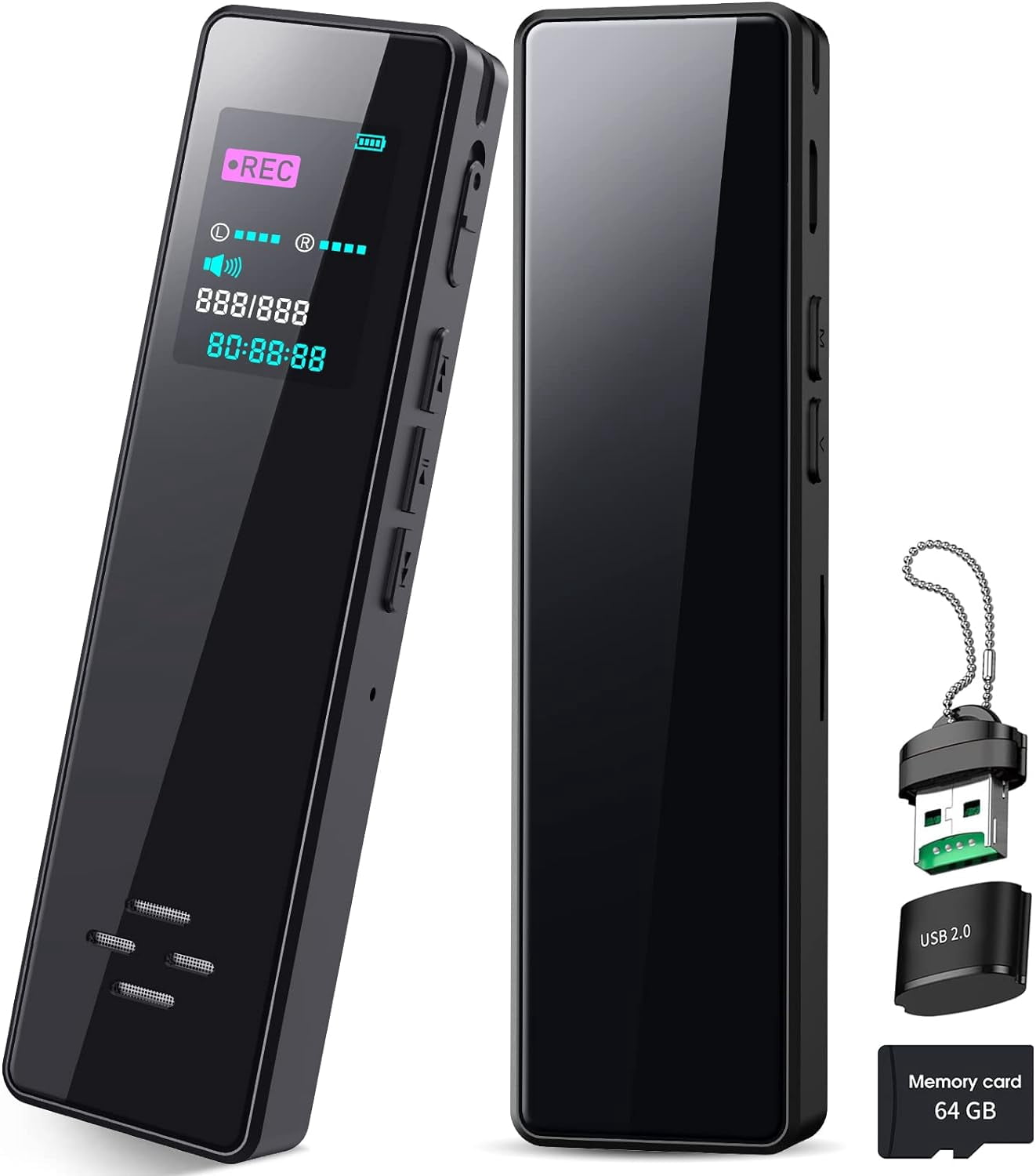 64GB Digital Audio Voice Recorder for Lectures Meetings, Voice Activated Tape Recorder with Playback Dictaphone Sound Recorder Recording Device, Noise Reduction, MP3 Player