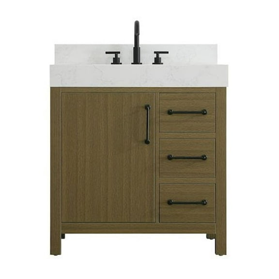 Elegant Kitchen and Bath 32 inch Single Bathroom Vanity In Chestnut Brown with backsplash