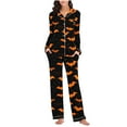 thumbnail image 4 of Enjoytime Sets for Women Clothing Two Piece Halloween Vintage Printed Sleepwear Long Sleeve Tops Loose Pants Loungewear Cute Soft Button Down Pajamas Women, 4 of 6