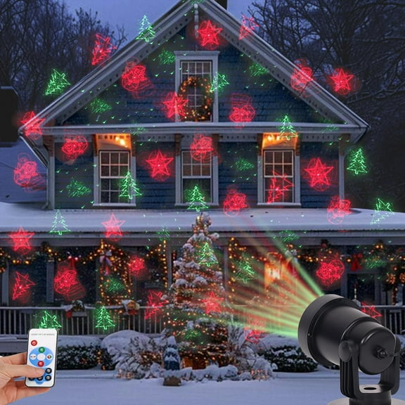 Christmas Projector LED Lights Outdoor with Remote, Red & Green Holiday Light Show for Christmas, Snowflake Pattern, Adjustable Projection Distance, for Yard Garden Home Décor C99