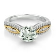 thumbnail image 2 of Gem Stone King 925 Silver and 10K Yellow Gold Green Prasiolite and White Lab Grown Diamond Engagement Ring for Women | 1.35 Cttw | Round 7MM | Gemstone Birthstone | Size 6, 2 of 3