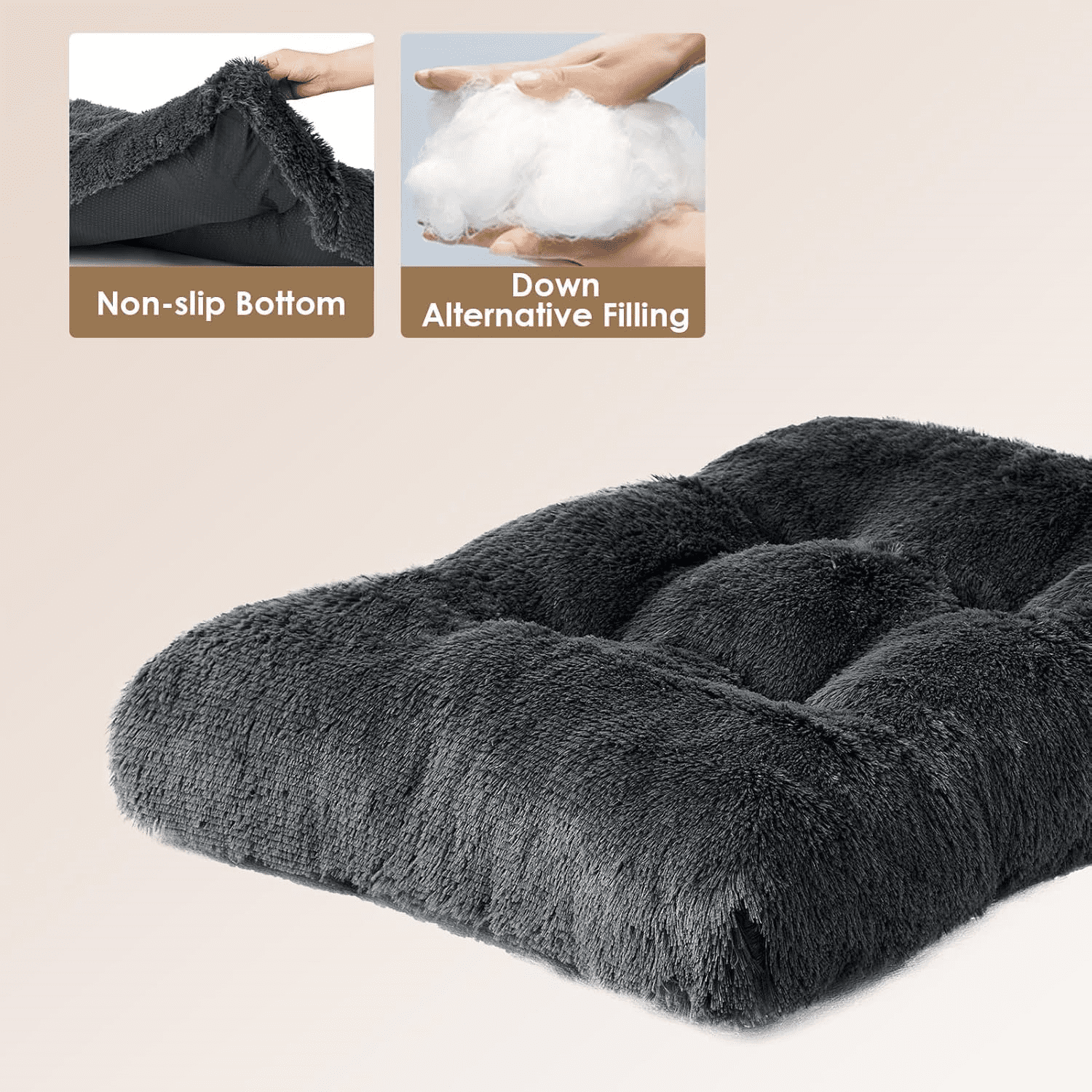 XXL Dog Crate Pad, Plush Faux Fur Bed for Extra Large Dogs, Calming Anti Anxiety XXL Dog Bed, Washable Soft Warm Mat with Non-Slip Bottom, Dark Grey