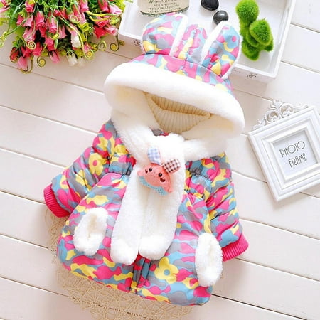 

Juebong Baby Shower Gift Deals Baby Infant Girls Fur Winter Warm Hooded Coat Cloak Jacket Thick Warm Clothes With Bib Red 6-9 Months