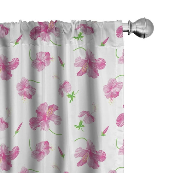 Ambesonne Flowers Curtains, Floral Patterns Country, Pair of 28"x63", Pink White