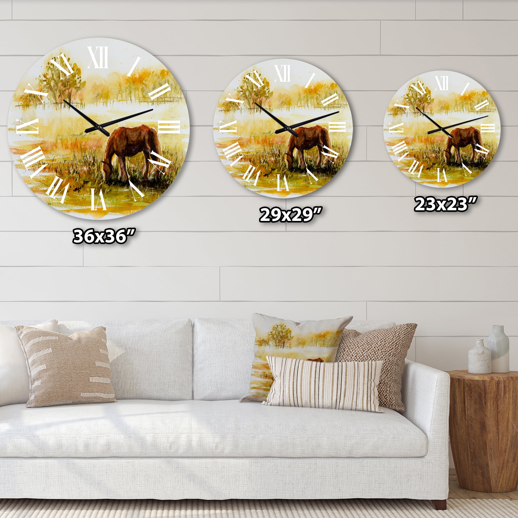 Designart 'Horse Grazing On A Meadow' Farmhouse Wall Clock