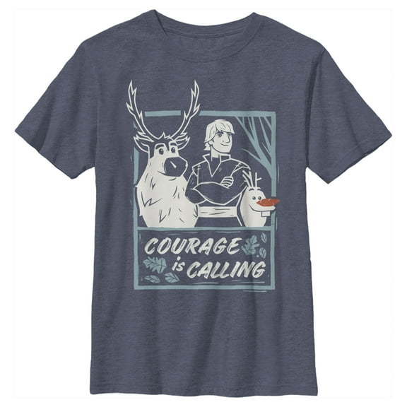 Boy's Frozen 2 Sven Kristoff Olaf Trio Courage Is Calling Graphic Tee Navy Blue Heather Small