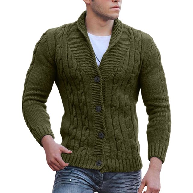 Mens Cable Knit Cardigan Sweater Shawl Collar Loose Fit Long Sleeve Casual Cardigans