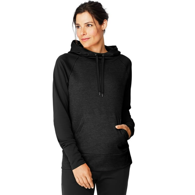 Hanes Womens Sport Performance Fleece Hoodie, 2XL, Black/Black Heather