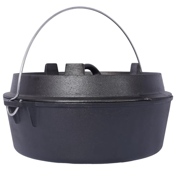 Pre-Seasoned Cast Iron Dutch Oven With Skillet Lid, Outdoor Camping Deep Pot for Camping Fireplace Cooking BBQ Baking Campfire, With Iron Pot Rack, 6 Quart