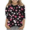 thumbnail image 2 of ATOGUTA Valentine's Day T Shirts for Girls Kids Heart Printed Valentine's Festival Outfit 3/4 Sleeve VDAY Tops Size 3T-12, Black, 2 of 5