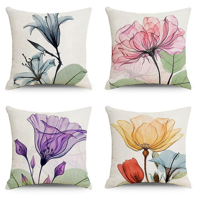 Funda de almohada con diseño floral de 45,72 x 45,72 pulgadas, funda de almohada con decoración floral rosa, juego de 4