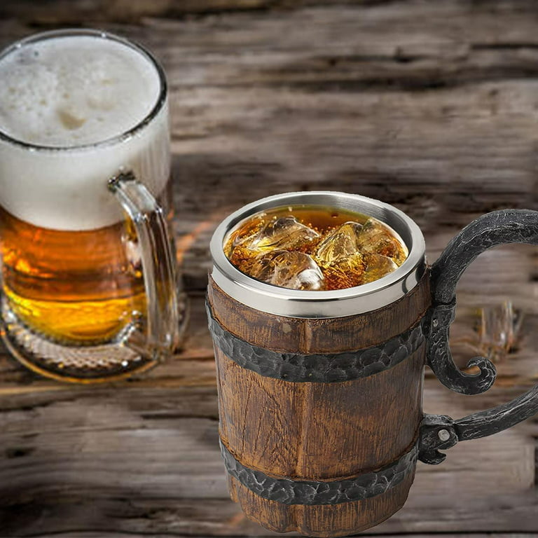 Handmade Wooden Barrel Beer Mug, Bucket Shaped Drinkware with