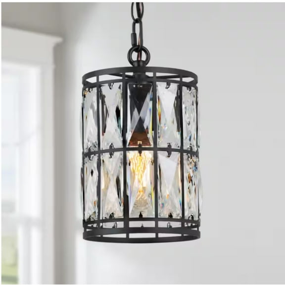 LNC Cristallo Black Modern Coastal Mini Drum Pendant Light 1-Light Transitional Crystal Pendant Ceiling Light