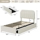 thumbnail image 2 of Tamaño individual beige marco de cama para para niños: almacenamiento cabecero con 2 cajones, bouclé forrado cama de plataforma con estante de libros, no box spring required, easy to assemble, 2 of 7