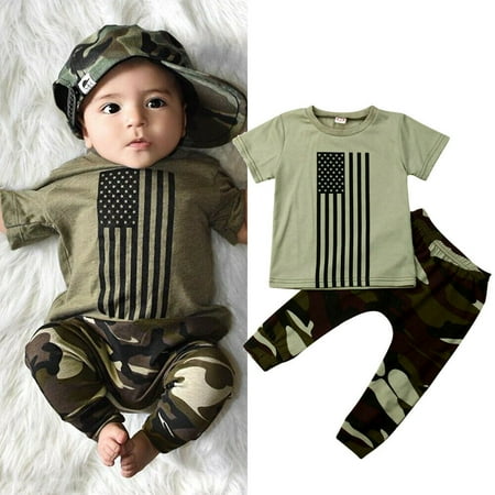 

Newborn Kids Baby Boy Clothes Tops T-Shirt Camo Pants Leggings Summer Outfits