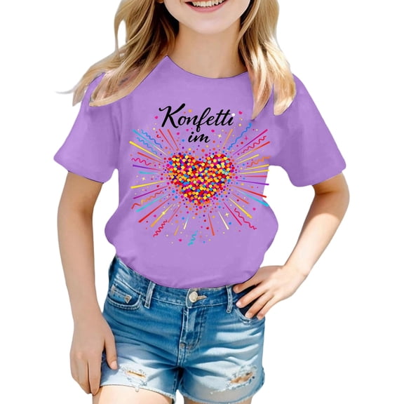 Kids Graphic Tees Girls Short Sleeve T Shirts Girls Casual Tops Size 8 Casual Crewneck Tops Summer Clothes with Prints(Size 12-14 Years,Purple)