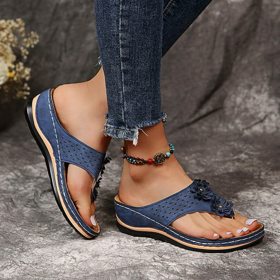 jsaierl Orthopedic Sandals for Women, Women Summer Slippers with Arch Support Anti-Slip Breathable Sandal Vintage Flip Flop