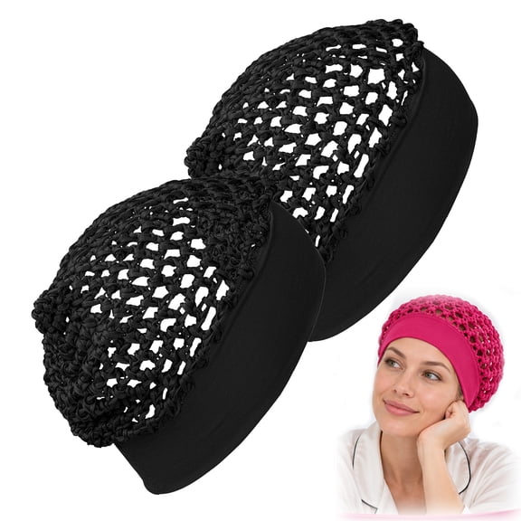 Mesh Crochet Hair Bonnet – Soft Sleep Cap with Wide Band for Women