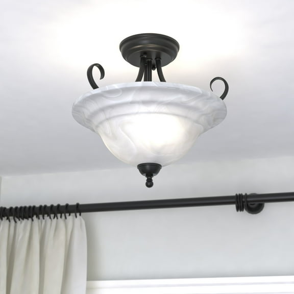 Babylon 14-in W Bronze Semi Flush Mount Ceiling Light White Glass