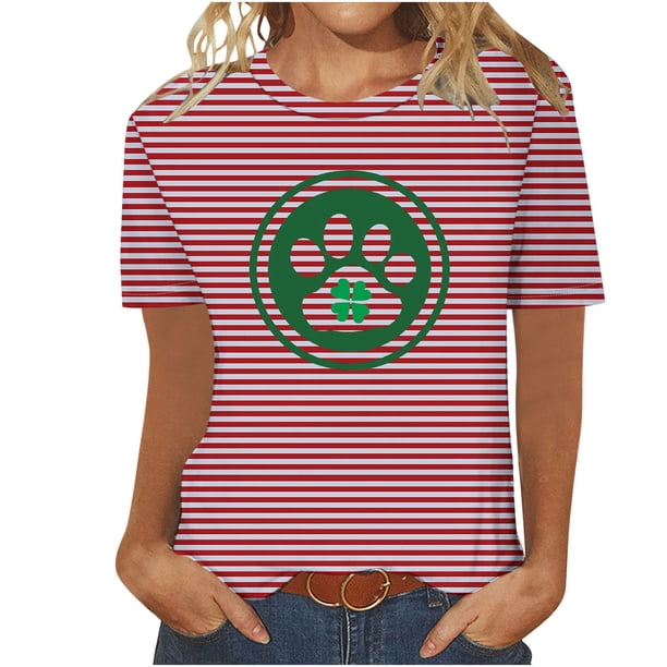 Camisetas Casuales de Mujer Nueva Moda Impresa Cuello Tripulado Manga Corta, Top Ligero para Diario Y Fiesta