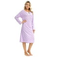 thumbnail image 5 of Women's Polka Dot Nightgown Button Long Sleeve Sleepwear Loose Crew Neck Pajama Dress, 5 of 8