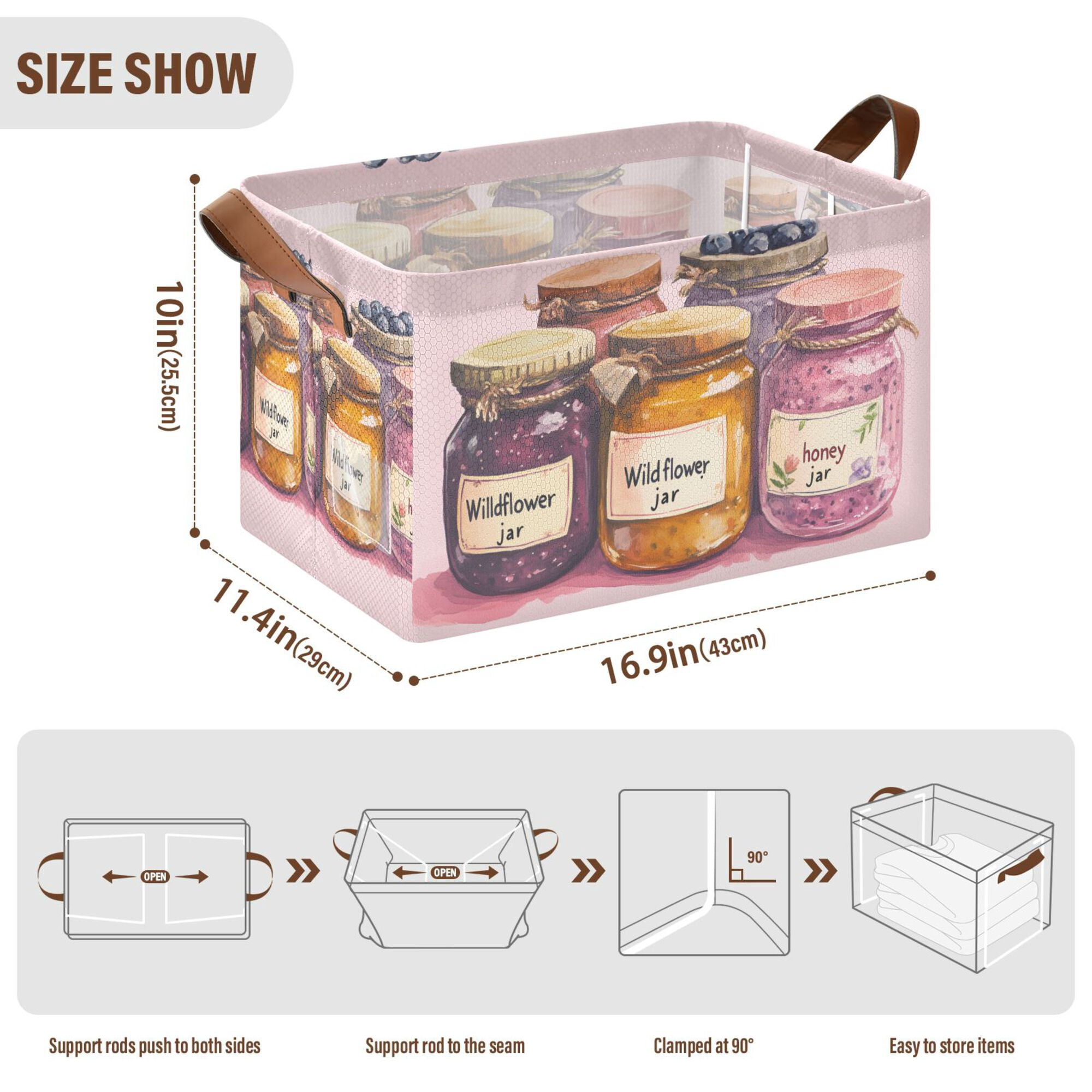 Yayeee Foldable Storage Basket for Shelves with Handles Set of 2 Waterproof Cloth Bins, Watercolor Jam