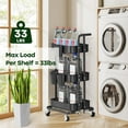 thumbnail image 3 of 3 Tier Foldable Rolling Cart, Metal Utility Cart with Lockable Wheels, Folding Storage Trolley, 3 Small Baskets and 6 Hooks for Living Room, Kitchen, Bathroom, Bedroom and Office, Black, 3 of 13