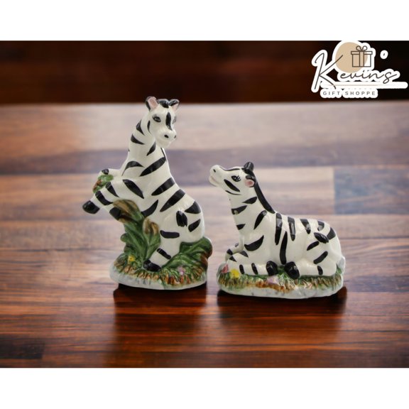 Ceramic Zebra Salt and Pepper Shakers Hand Painted