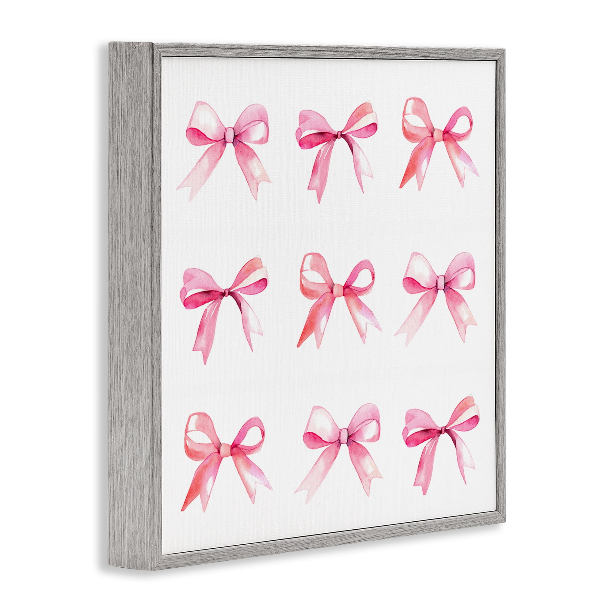 Stupell Industries Pink Bow Pattern Beauty & Fashion Painting Gray Framed Art Print Wall Art, 12 x 12
