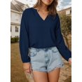 thumbnail image 3 of Weardear Women Boho Floral V Neck Dressy Blouses Puff Long Sleeve Elegant Chiffon Tops, 3 of 6
