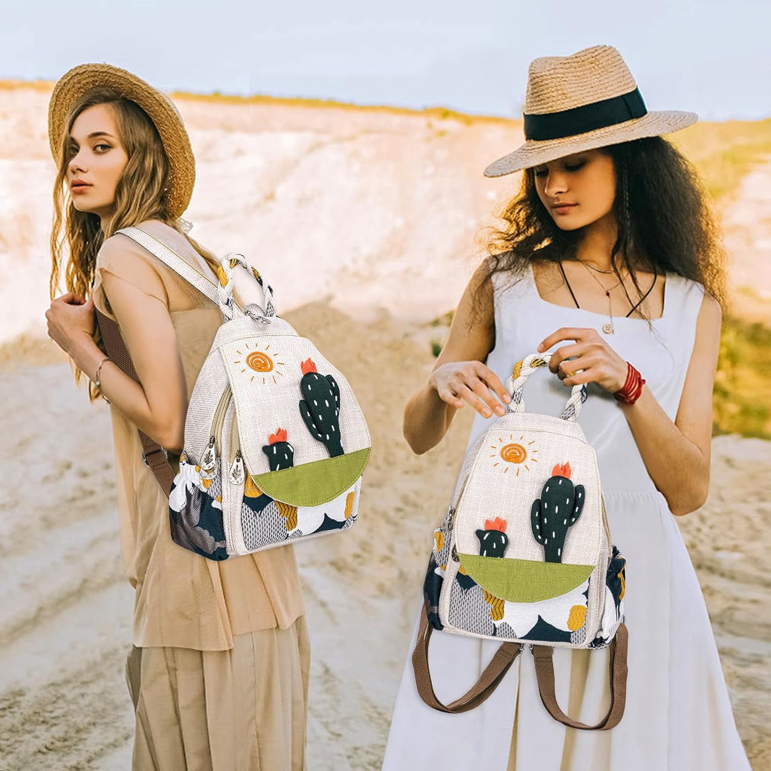 Backpack for Women, Boho Crossbody Sling Bags for Women with Cute Hand-woven Pattern Mini and Small Backpack (Flower)