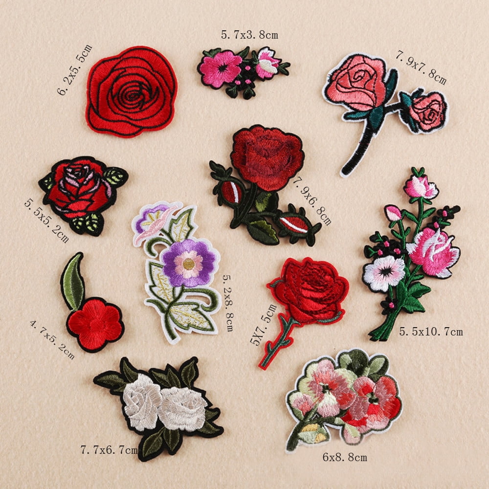 The Red Flower Rose Embroidered Iron/Sew ON Patch cloth Applique 5x5.8cm 