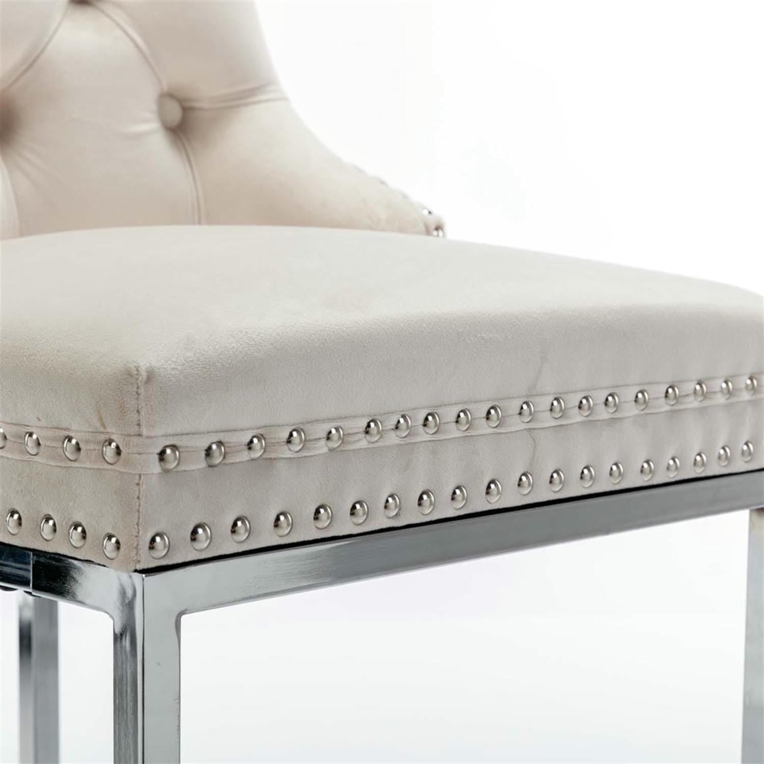 Demi Bonn 39" Counter Height Bar Stools Set of 2, Velvet Barstools with Button Backrest, Kitchen Island Countertop Chairs for Dining Room, Beige