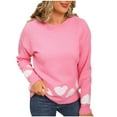 thumbnail image 1 of Yanlir Chandail à Col Rond Imprimé à Manches Longues pour Femme, Coupe Ample Douce, Tricot Confortable et Chaud pour l'Automne et l'Hiver, Haut à la Mode, Stylé et Tendance (Rose, P), 1 of 9