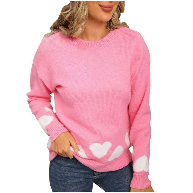 Yanlir Chandail à Col Rond Imprimé à Manches Longues pour Femme, Coupe Ample Douce, Tricot Confortable et Chaud pour l'Automne et l'Hiver, Haut à la Mode, Stylé et Tendance (Rose, P)