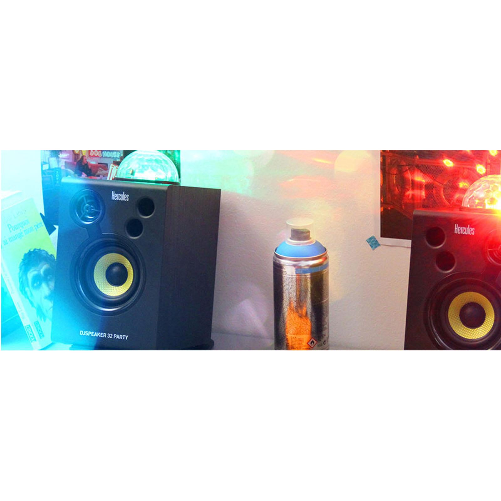 Hercules DJMonitor 32 Party 3" DJ Monitor Pair w/Party Lights with Desktop Stands Package