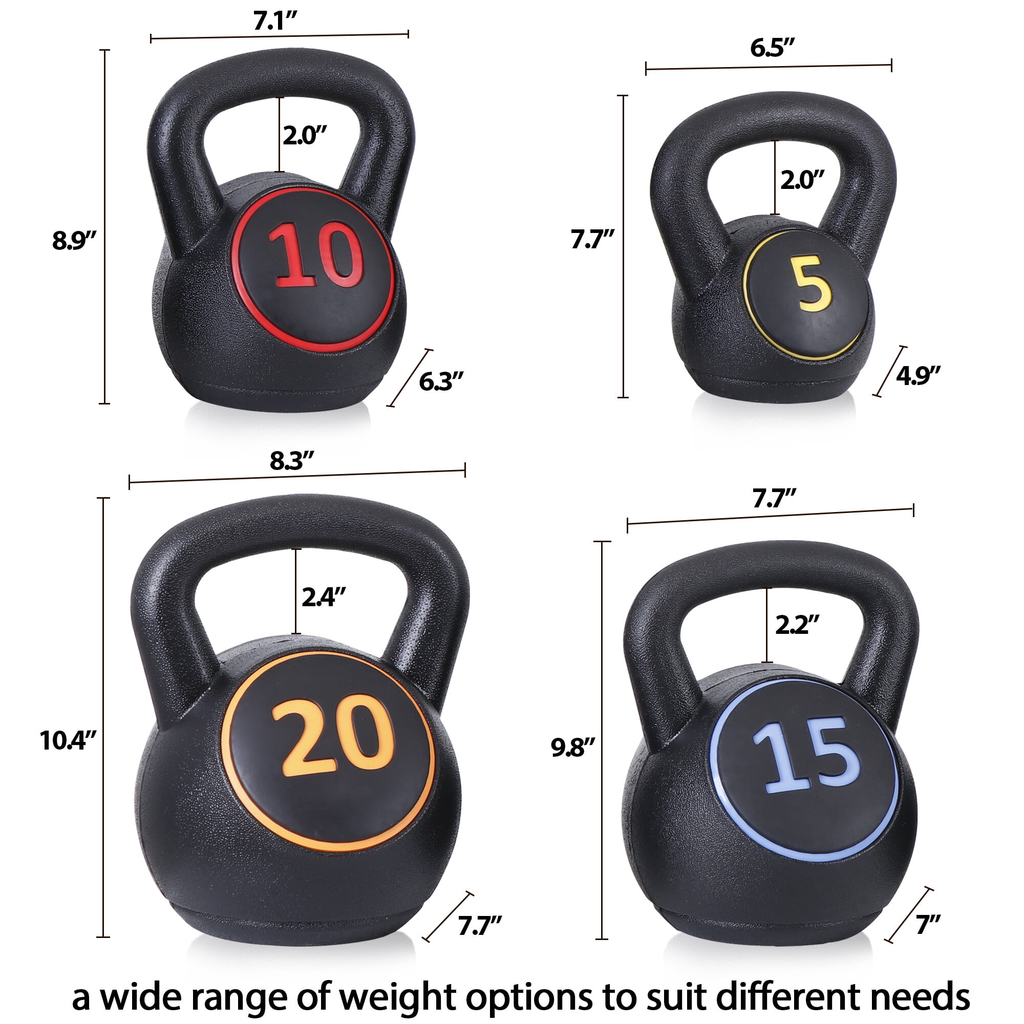 ZENSTYLE 4-Piece Kettlebell Set, 5lb, 10lb, 15lb, 20 lb for Home Gym Exercise Fitness Weights