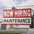 thumbnail image 2 of Now Hiring Maintenance 13 oz Heavy Duty Vinyl Banner Handyman Jobs Available Help Wanted Sign for Business Advertising Indoor/Outdoor Single-Sided with Metal Grommets (1.5x5 ft, Wh & Re & Bk), 2 of 6
