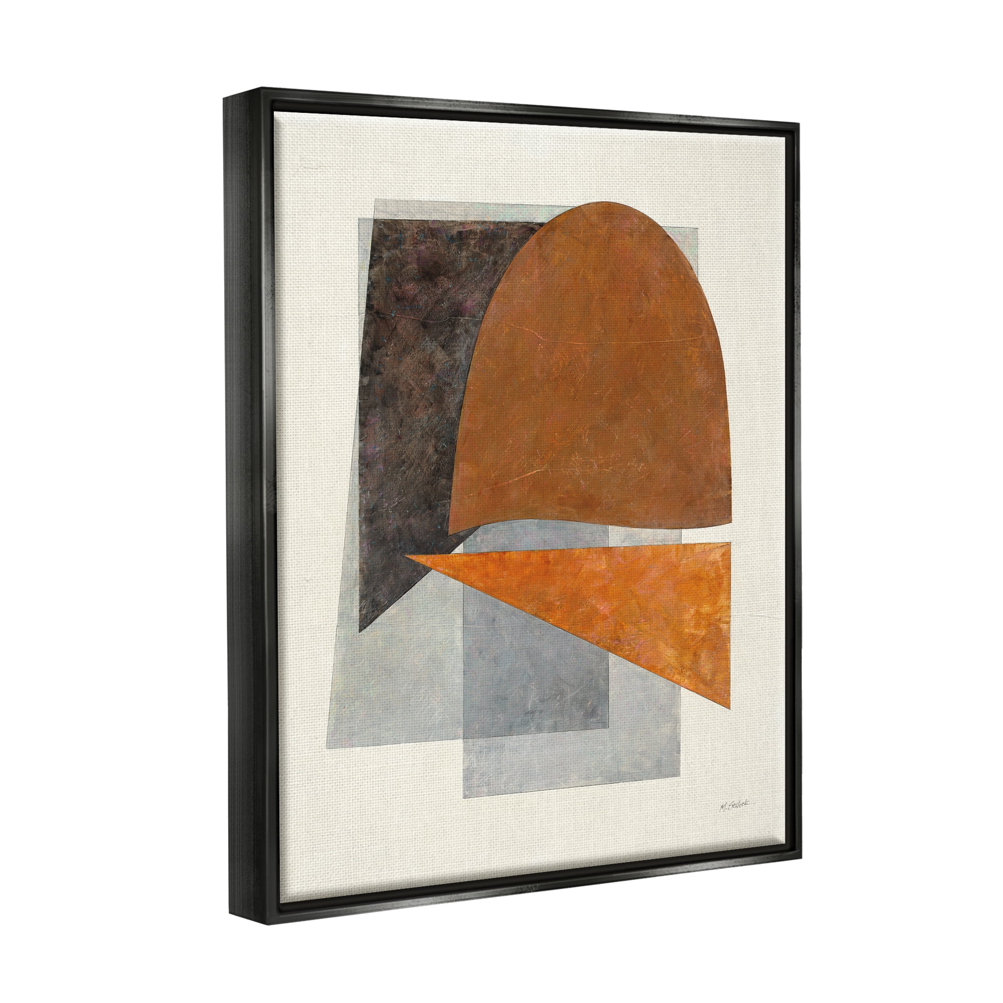 Stupell Industries Muted Geometric Abstraction Abstract Painting Black Floater Framed Canvas Art Print Wall Art, 17 x 21