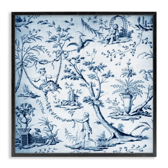 Vintage Toile Scene Black Framed Giclee Art, design by Vintage Hustle