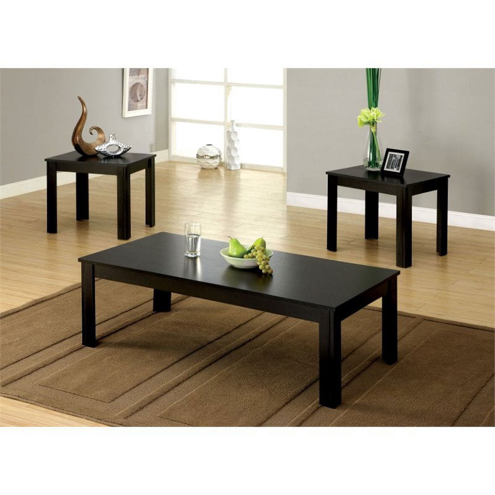 Bowery Hill Solid Wood Living Room Set with 3 Coffee Tables in Black ...