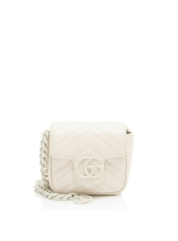 Pre-Owned Gucci Matelasse Leather GG Marmont Monochrome Square Chain Belt Bag