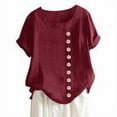thumbnail image 3 of Blouse en Lin Ample à Manches Courtes Col Rond Femme Blouse en Lin Haut d'Été, Rouge, TTG, 3 of 5