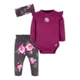 thumbnail image 3 of Gerber Baby Girl Long Sleeve Onesies Bodysuit, Pant & Headband Outfit Set, 3-Piece, (Newborn - 18 Months), 3 of 15