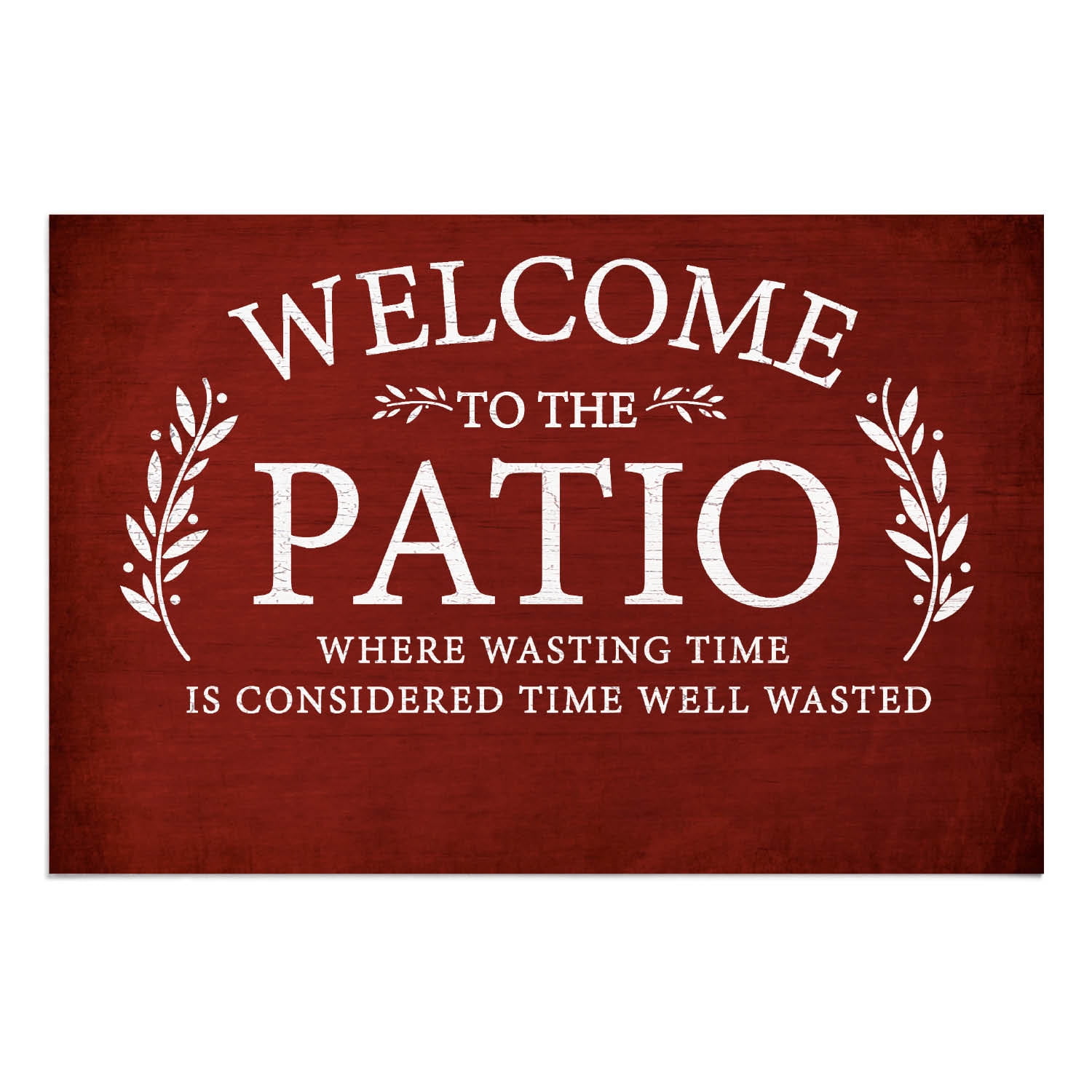 Personalized Planet 27x18 Welcome To The Patio Where Wasting Time is Considered Time Well Wasted Doormat with Custom Name Printed on Red Rectangular 1/8” Thick Non Slip Mat