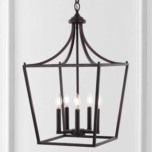 JONATHAN Y Camden 16" 5-Light Iron Classic Midcentury Pendant Lantern, Oil Rubbed Bronze