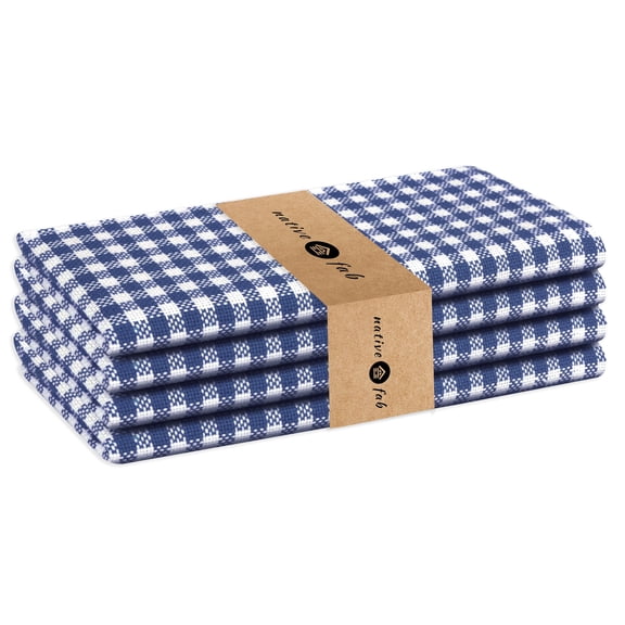 Native Fab Gingham Check Plaid Cotton Table Cloth Dinner Napkins 16x16 Set of 4 - Blue