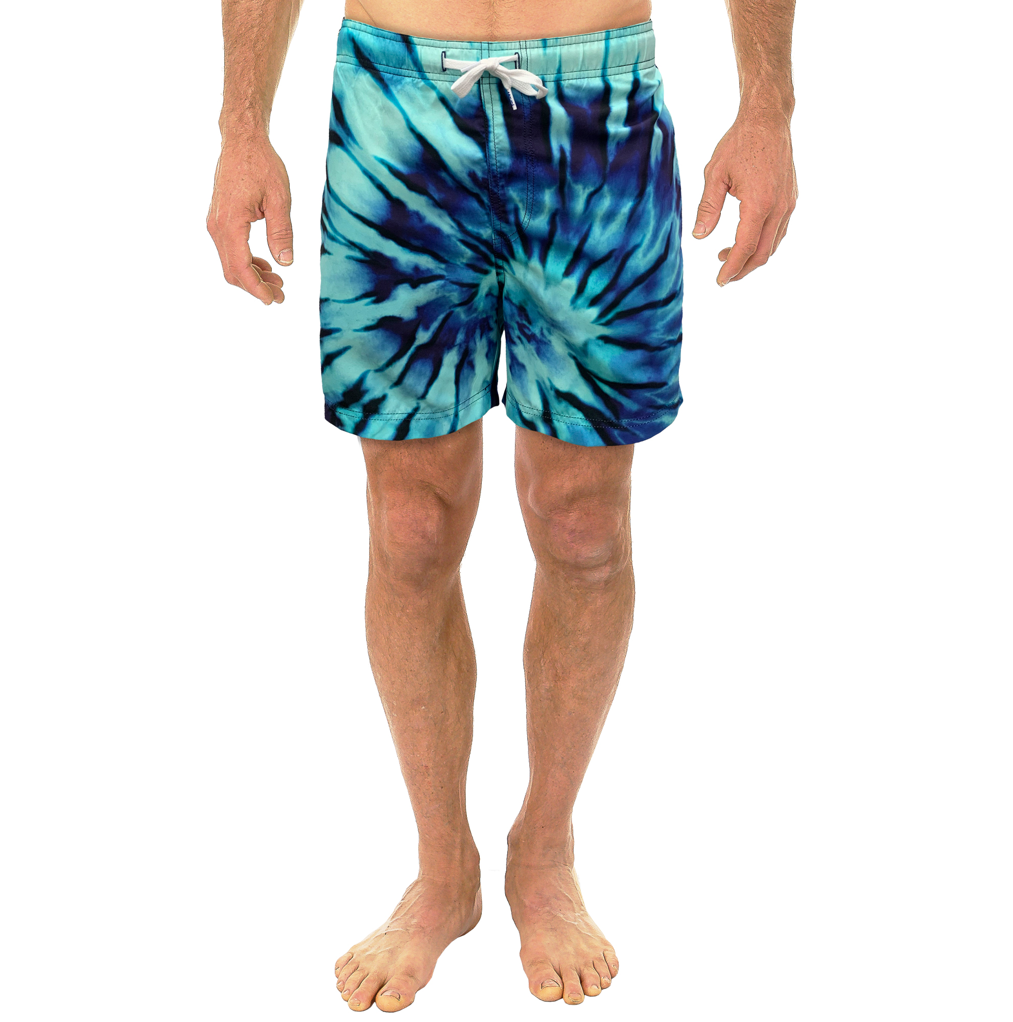 UZZI Men's Tie Dye Swim Shorts, Fast Dry Fabric, Rasta and Multi Colors