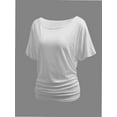 thumbnail image 2 of Womens Short Sleeve Boat Neck Side Shirring Dolman Drape Top, 2 of 6